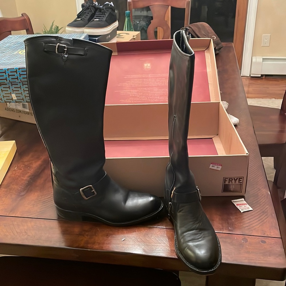 Frye leather black tall buckle zip up boot